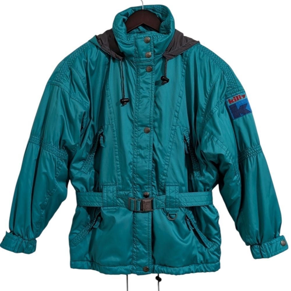 Vintage 80s-90s Killy Teal Belted Insulated Ski Jacket Coat - Women's US 8